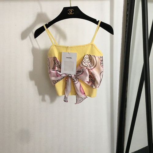 “Fleur de Soie” Silk-Bow Knit Crop Top by Chanel