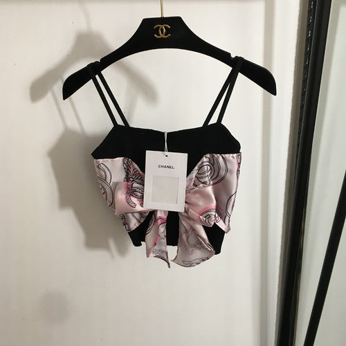 “Fleur de Soie” Silk-Bow Knit Crop Top by Chanel