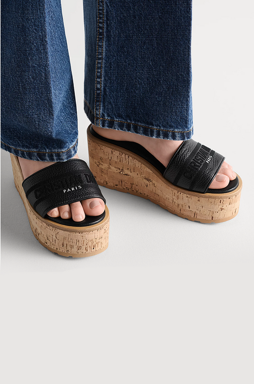 Christian Dior “Cannage Cork Elevé” Wedge Slides