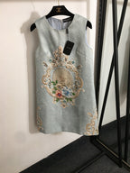 “Villa Azzurra” Embroidered Brocade Shift Dress by Dolce & Gabbana