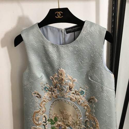 “Villa Azzurra” Embroidered Brocade Shift Dress by Dolce & Gabbana