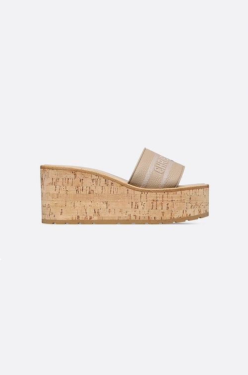 Christian Dior “Cannage Cork Elevé” Wedge Slides – Nude Edition