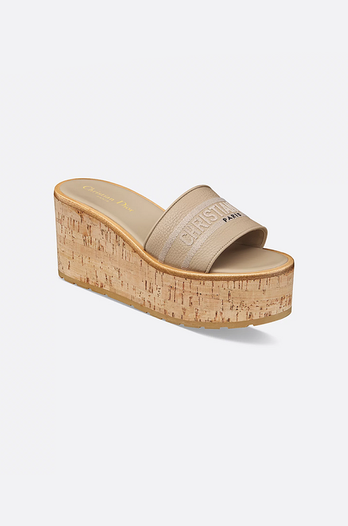 Christian Dior “Cannage Cork Elevé” Wedge Slides – Nude Edition