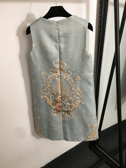 “Villa Azzurra” Embroidered Brocade Shift Dress by Dolce & Gabbana