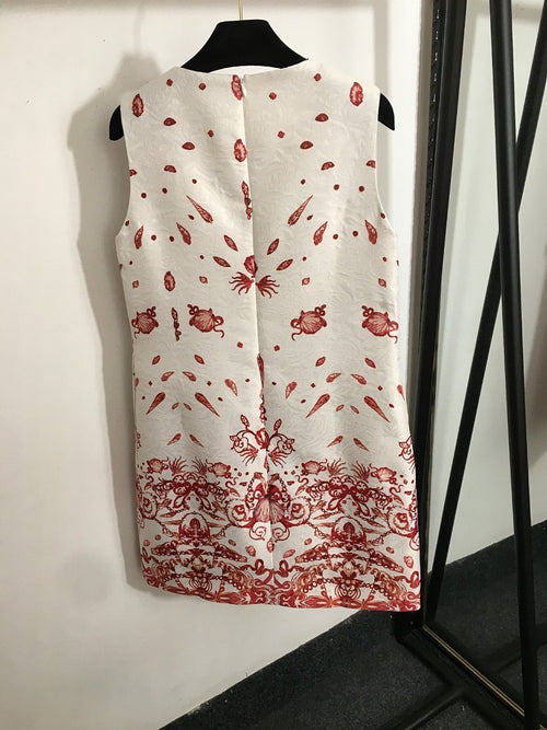 “Rosso Siciliano” Baroque Shell Jacquard Dress by Dolce & Gabbana