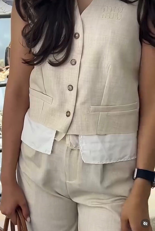 “Cremoso Suited Grace” Vested Pantsuit by Miu Miu