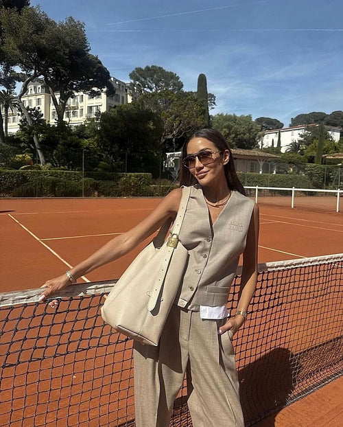 “Cremoso Suited Grace” Vested Pantsuit by Miu Miu