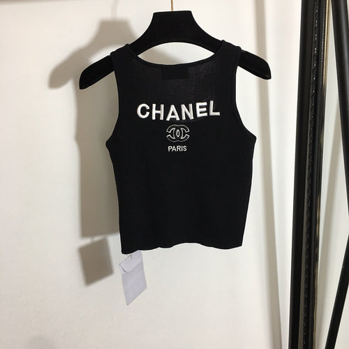 Coco Emblem Knit Tank by Chanel Available in Black & White