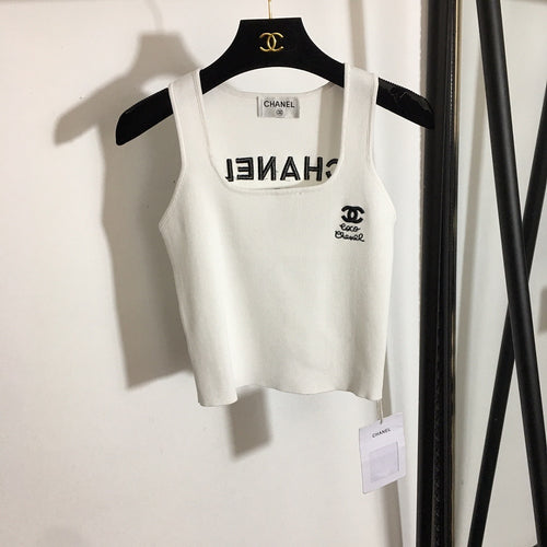 Coco Emblem Knit Tank by Chanel Available in Black & White