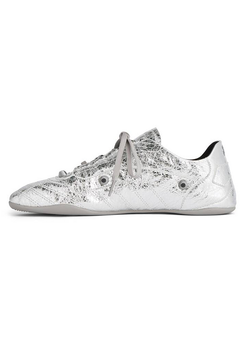 Balenciaga Crush Textured Leather Sneakers – Metallic Silver