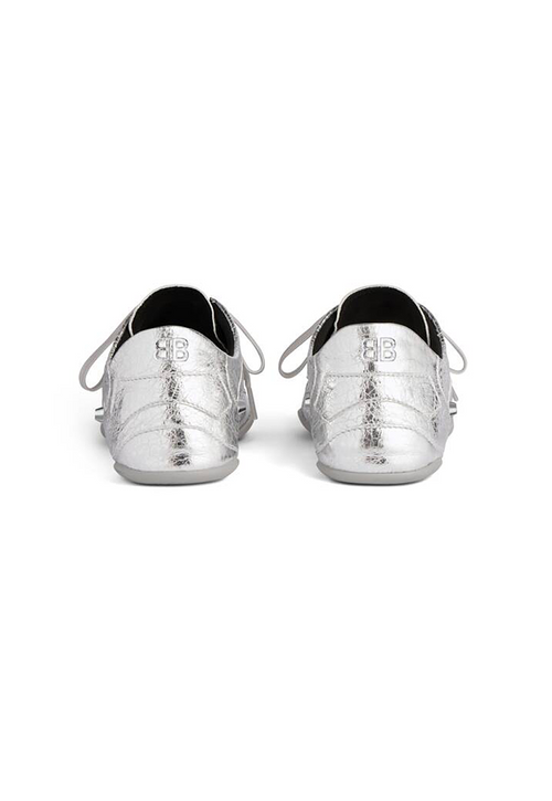 Balenciaga Crush Textured Leather Sneakers – Metallic Silver