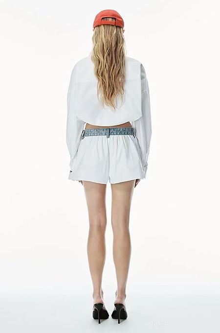 Wang Pleated Denim-Waistband Shorts