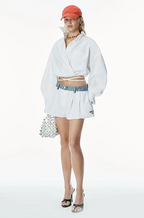 Wang Pleated Denim-Waistband Shorts