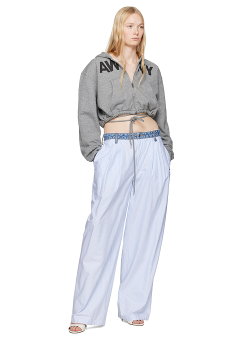 Alexander Wang Striped Wide-Leg Trousers with Denim Waistband
