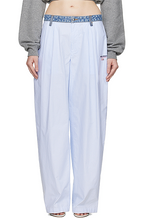 Alexander Wang Striped Wide-Leg Trousers with Denim Waistband