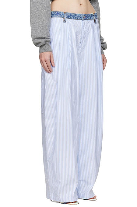 Alexander Wang Striped Wide-Leg Trousers with Denim Waistband
