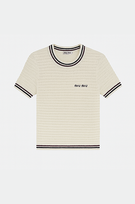 Miu Miu Ribbed Knit Logo Tee