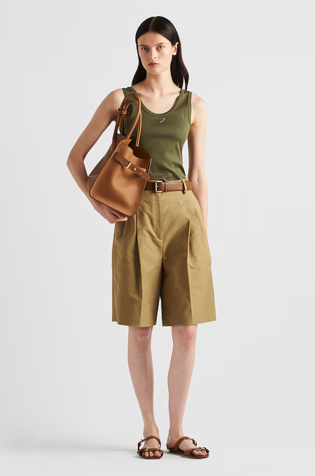Prada Ribbed Cotton Jersey Tank in Military Green