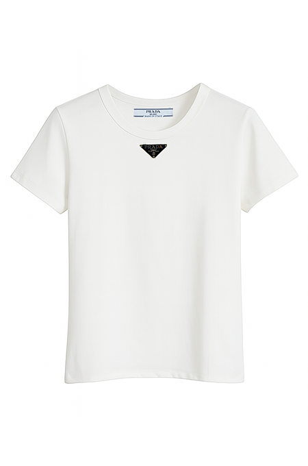 Prada Enameled Logo Cotton Jersey T-Shirt in White