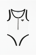 “Linea Sportiva” Zip-Front Logo Bodysuit by Prada