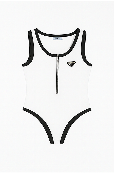 “Linea Sportiva” Zip-Front Logo Bodysuit by Prada