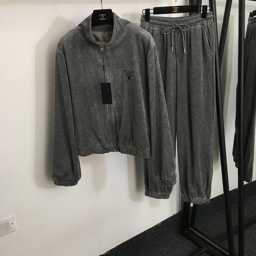 “Veluto Milano” Two-Piece Logo Lounge Set by Prada