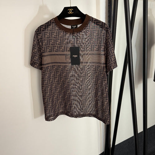 Fendi Roma Mesh Monogram Tee – Espresso Sheer Edition