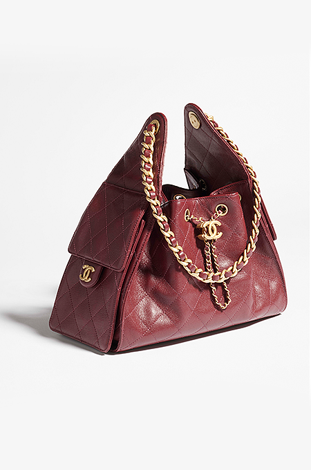 Chanel “Rouge Caviar” Mini Bucket Flap Bag Mini Edition in Bordeaux Caviar Calfskin with Gold Hardwar