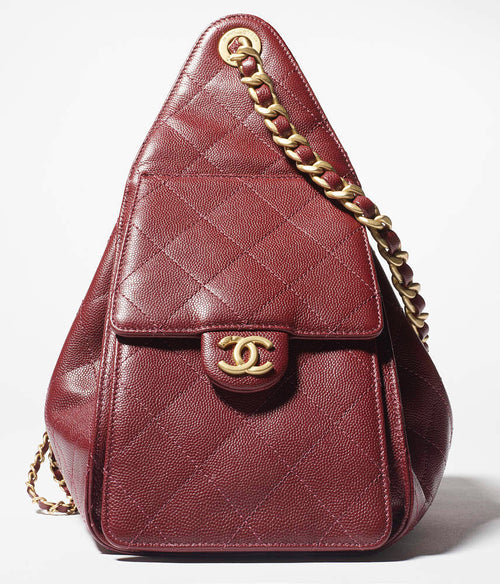Chanel “Rouge Caviar” Mini Bucket Flap Bag Mini Edition in Bordeaux Caviar Calfskin with Gold Hardwar