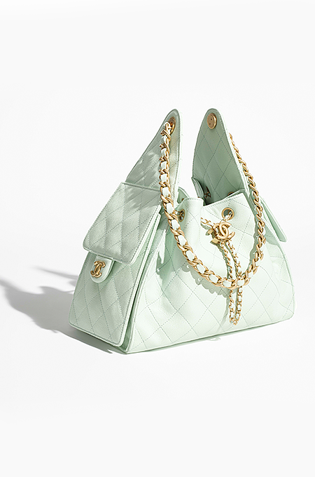 Chanel 25 “Menthe Lumière”  Bucket Flap Bag Runway Edition in Mint Caviar Calfskin with Gold Hardware