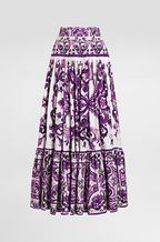 “Viola Fioritura” D&G Majolica-Print Tiered Maxi Skirt