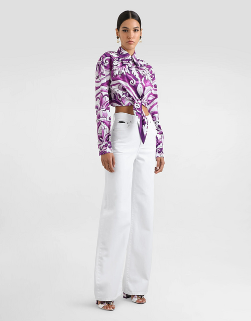Dolce & Gabbana “Viola Reale” Majolica Poplin Tie-Front Shirt