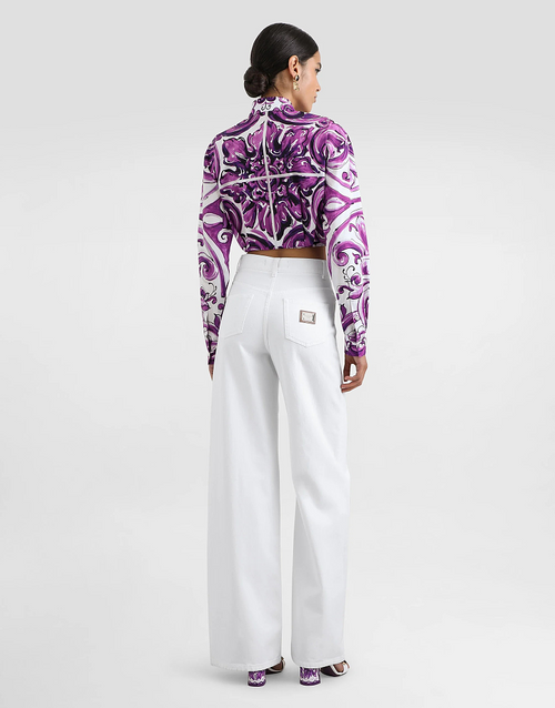 Dolce & Gabbana “Viola Reale” Majolica Poplin Tie-Front Shirt