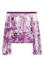 Dolce & Gabbana “Violetta Soffiata” Sheer Majolica Off-Shoulder Blouse