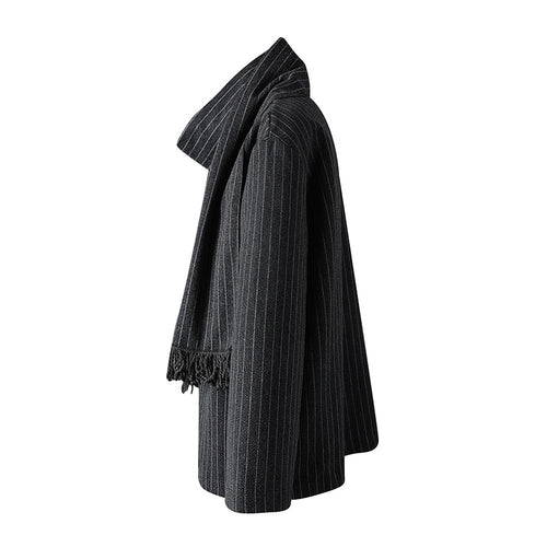Noir Pinstripe Cocoon Jacket with Integrated Scarf