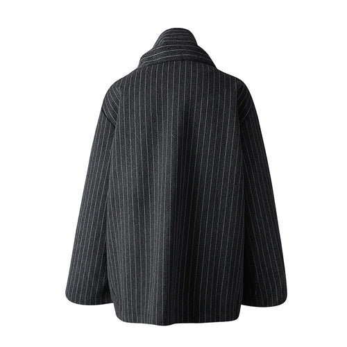 Noir Pinstripe Cocoon Jacket with Integrated Scarf