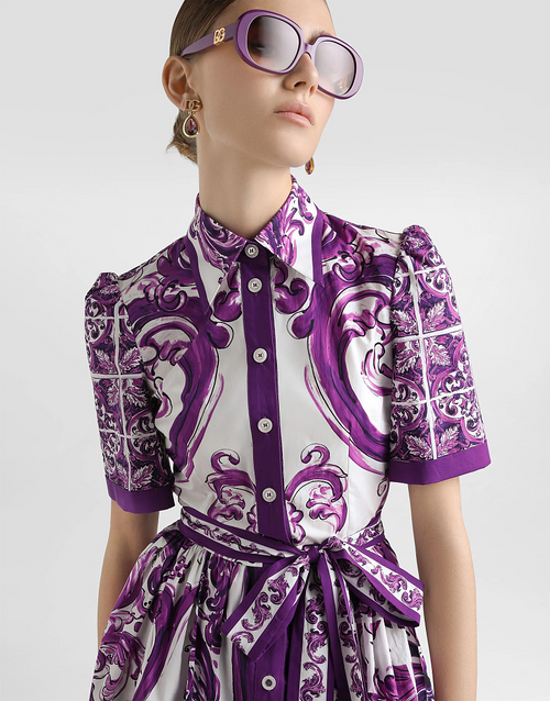 Dolce & Gabbana “Giardino di Sicilia” Majolica Belted Shirt Dress