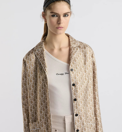 Dior “Écru Oblique” Silk Lounge Set