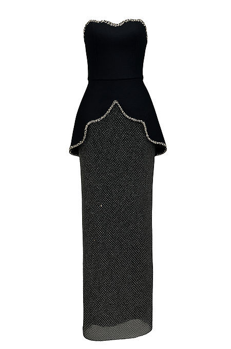 Celestine Noir Crystal-Trimmed Peplum Gown – LUXE LIVING FASHIONS