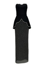 Celestine Noir Crystal-Trimmed Peplum Gown