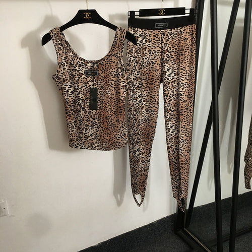 Versace Leopard-Print Stretch Stirrup Legging & Tank Set