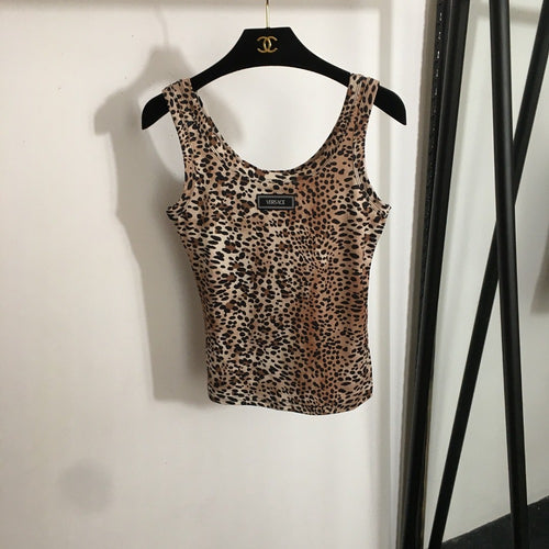 Versace Leopard-Print Stretch Stirrup Legging & Tank Set