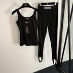 Versace Signature Black Stretch Stirrup Legging & Tank Set