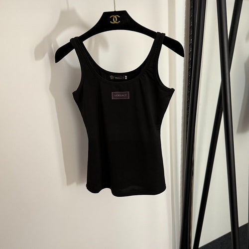 Versace Signature Black Stretch Stirrup Legging & Tank Set
