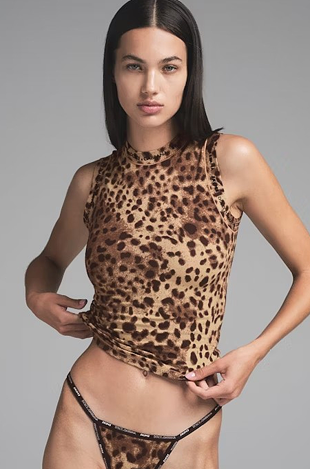 Dolce & Gabbana x Skims Leopard-Print Sleeveless Mock Neck Top