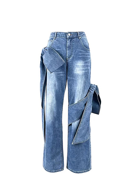 “Étoile Denim” Draped Bow Bustier & Wide-Leg Jean Ensemble