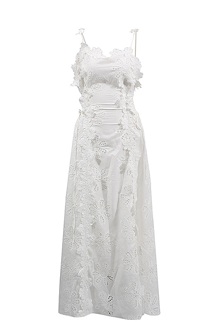 “Fleur de Lune” Embroidered Lace Maxi Dress