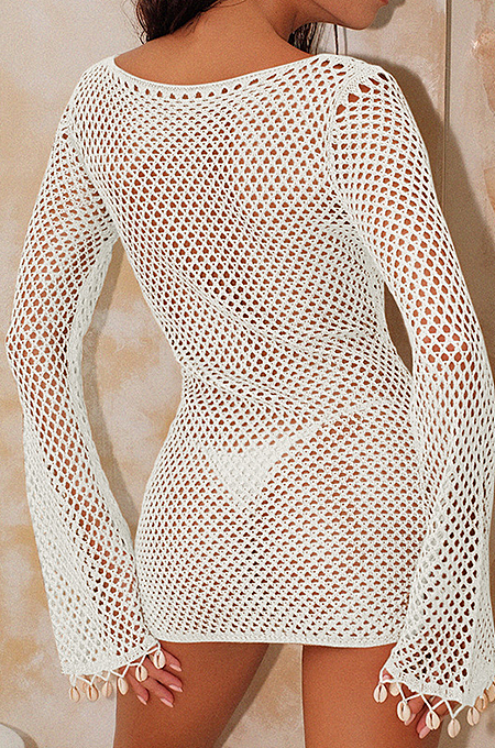 “Maré Luxe” Crochet Shell-Trim Cover-Up Top