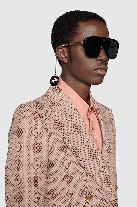 Gucci “GG Chain” Oversized Shield Sunglasses