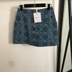 Dior Oblique “Cannage” Denim Button-Front Mini Skirt
